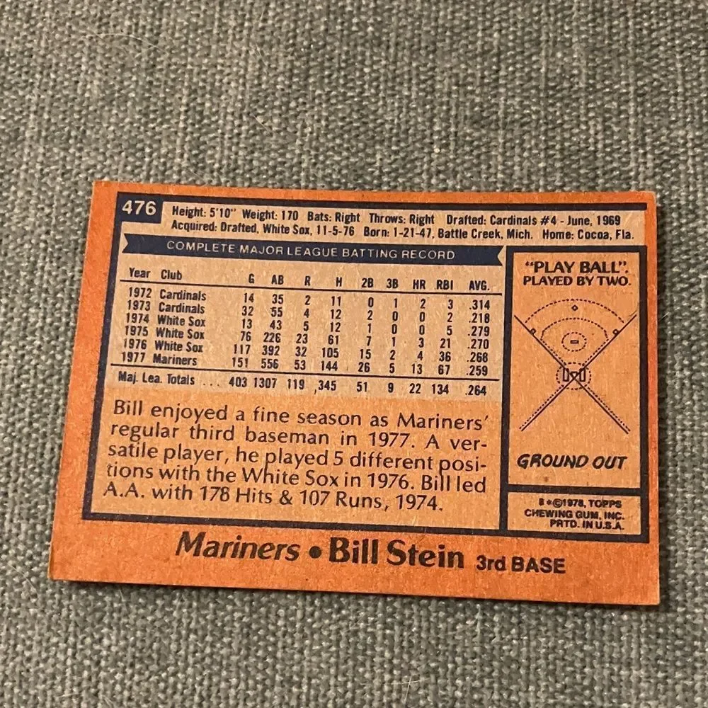 1978 Topps Seattle Mariners Baseball Card Trading Card